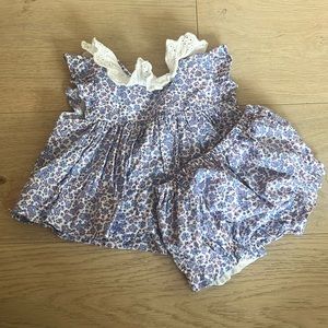 Cecil and Lou 9M blue and red eyelet liberty of London flower bloomer set